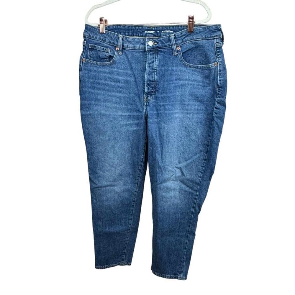 Old Navy blue jeans High Rise O. G. Straight secret smooth pockets size 16